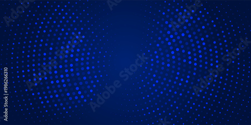 Dotted blue pixel circles arranged in radial pattern, mosaic texture, gradient navy to sky blue, minimal tech style. Eps10
