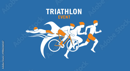Triathlon Event Depiction: A Colorful Illustration of Swim, Cycle, and Run Races