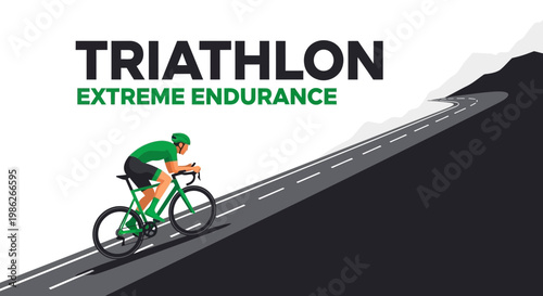 Triathlon Extreme Endurance Cyclist Climbing Mountain Road