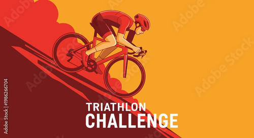 Triathlon Illustration Featuring Cyclist Riding Uphill on the Bike for Sports Advertisement
