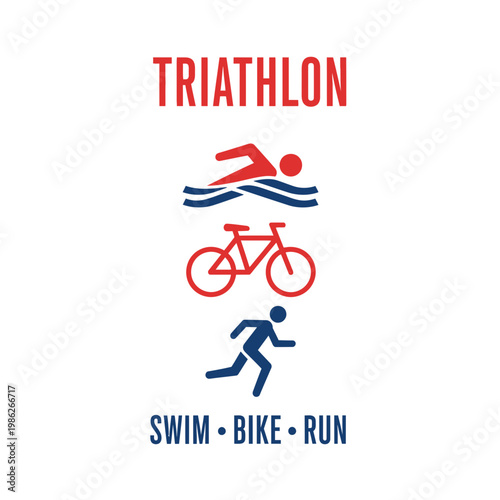 Triathlon Illustration Featuring Swim Bike Run Symbols in Red and Blue Design Graphics
