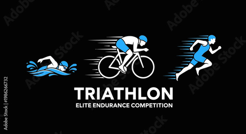 Triathlon Illustration Featuring Swimmer, Cyclist, And Runner With Elite Endurance Focus