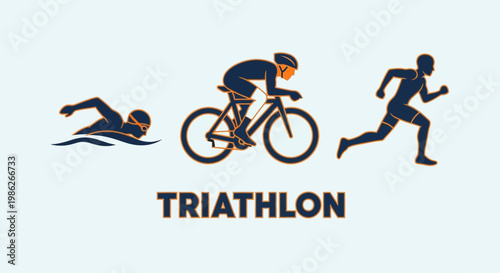 Triathlon Illustration Featuring Swimmer, Cyclist, and Runner in Dynamic Silhouette