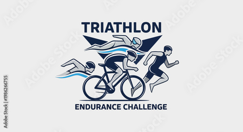 Triathlon Illustration Featuring Swimmers, Cyclists, and Runners in an Endurance Sport Competition