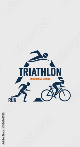 Triathlon Illustration Featuring Swimming Cycling And Running Silhouettes For Sports Branding Design