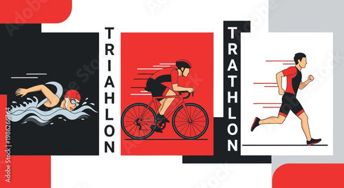 Triathlon Illustration Featuring Swimming, Cycling, And Running Events For Fitness Enthusiasts