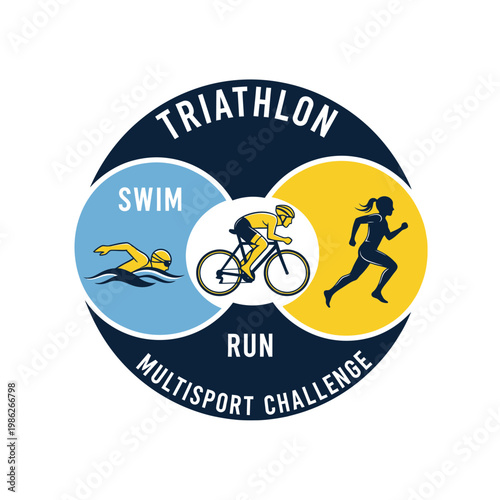 Triathlon Illustration: Multisport Challenge Emblem Showcasing Swim, Cycle, and Run Events Perfectly