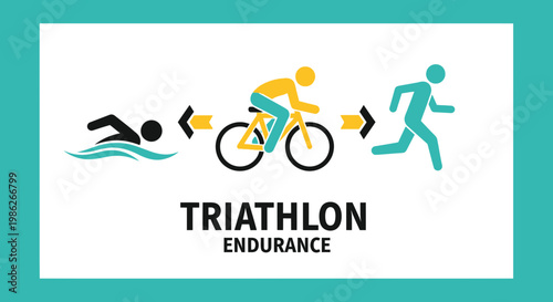 Triathlon Illustration Showcasing Swim, Cycle, and Run Phases with Endurance Theme