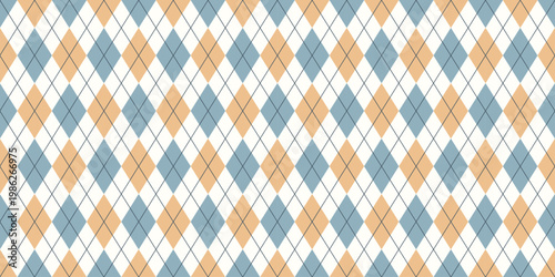 Seamless diamond pattern with thin crossing lines. Blue yellow geometric background. Argyle pattern for wallpaper, fabric, wrapping, packaging, cover, textile