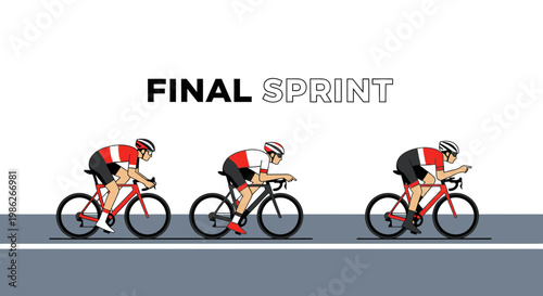 Trio Cyclists Compete In A Dramatic Final Sprint Race Action Illustration