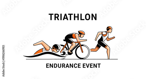 Trio Of Athletes Demonstrating Triathlon Skills In Water, Cycling, And Running Event
