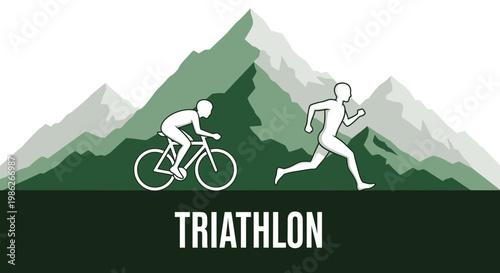 Trio Of Athletic Endeavor Depicted In Triathlon With Mountains Backdrop