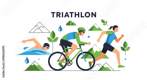Trio Of Athletes Showcase The Elements Of The Triathlon Competition Skillfully