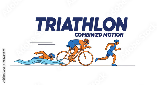 Trio Of Athletes Performing Swimming, Cycling, And Running Events For Triathlon Competition
