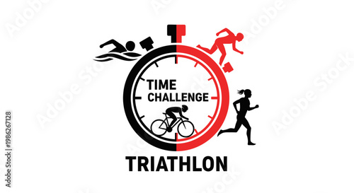 Trio Of Athletic Endurance: Triathlon Time Challenge Depicted In Dynamic Silhouette Design