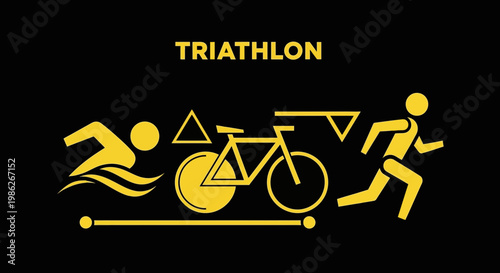Trio Of Disciplines In Motion: A Triathlon Event Illustrated With Icons