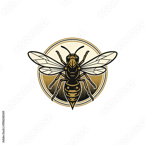 Stylized Hornet Mascot Illustration Emblem.