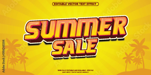 Summer sale 3d editable vector text effect design