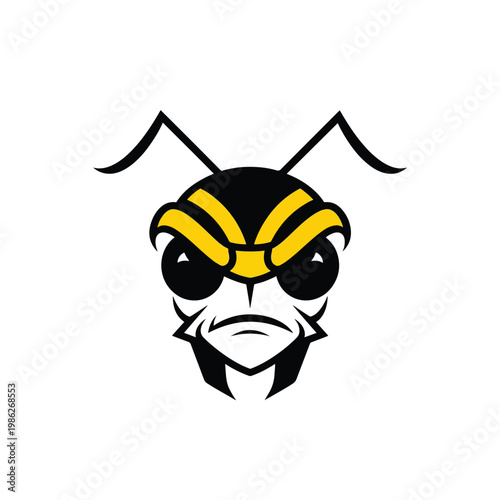 Stylized Wasp Head Mascot Logo Design.