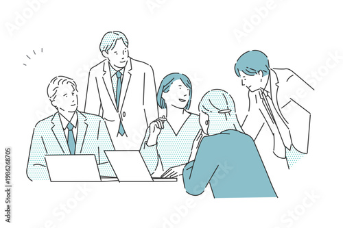 オフィスでミーティングするビジネスパーソンービジネスチームのスタートアップイラスト素材