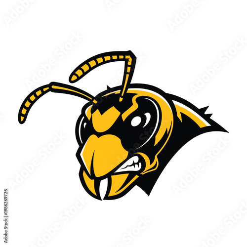 Aggressive hornet head mascot vector illustration.