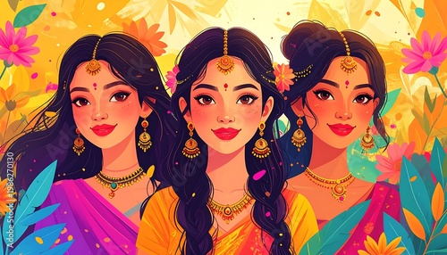 Festive women in saris