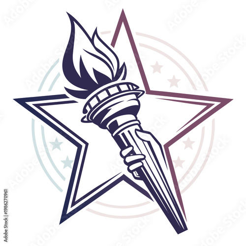 Torch hand holding symbol star graphic icon.