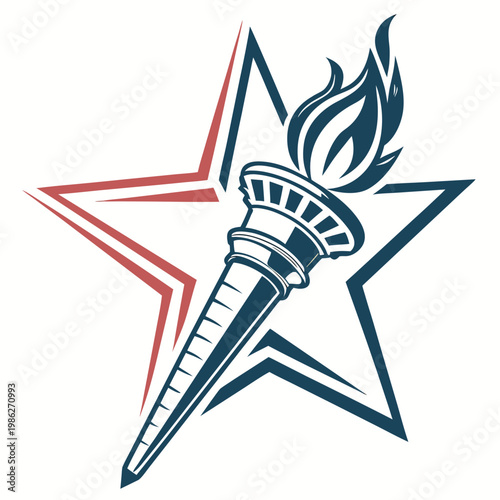 Torch holding star graphic symbol patriotic icon.