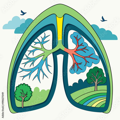 Lungs with eco landscape and green environment.