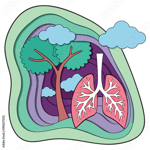 Abstract human lungs concept with nature elements.