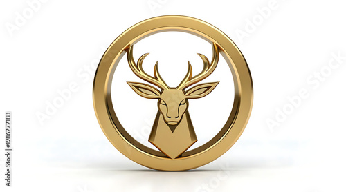 Wallpaper Mural Gold metallic deer head logo sculpture with integrated ring, elegant animal emblem conveying luxury and strength in minimalist white setting Torontodigital.ca
