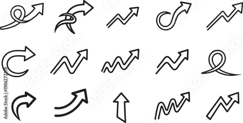 Black line art arrows in various directions on white background for infographics