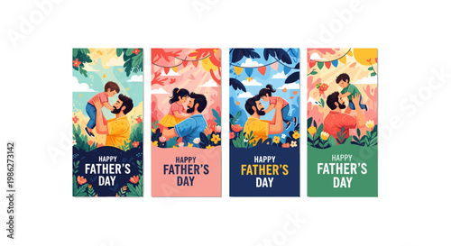Father's day greeting cards with children and colorful