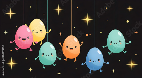 Cute hanging stars a whimsical illustration of smiling celestial bodies