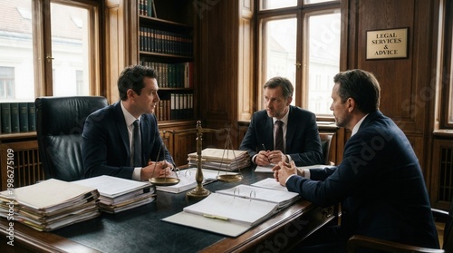Professional Law Firm Consultation With Clients Discussing Legal Matters