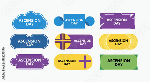 Ascension day celebration with church, cross, and dove in colorful