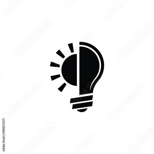 A lightbulb with sun rays shines brightly in darkness symbolizing innovation.
