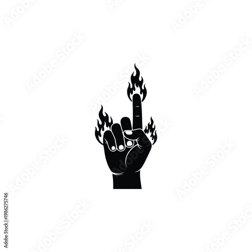 A hand gesture with flames rising from the fingers is shown.