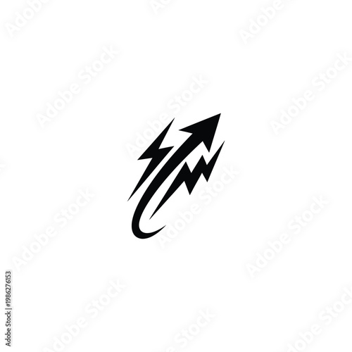 A stylized black arrow zooms upward with dynamic lightning bolt streaks.