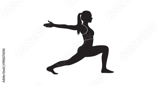 Yoga woman silhouette performing lunge pose isolated on white background fitness and wellness vector illustration design.