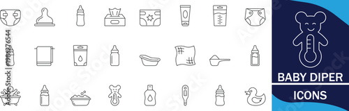 Baby diaper icon set baby, diaper, nappy, care, infant, hygiene, newborn related premium editable vector graphics.