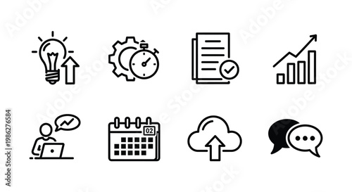 A set of icons representing various concepts of energy, technology and domestic life Vector