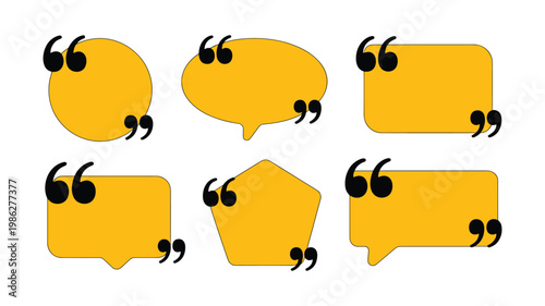 Yellow speech bubble with blue smiley faces and quotation marks keywords