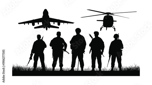 Silhouetted group of people watching vintage biplanes in flight keywords