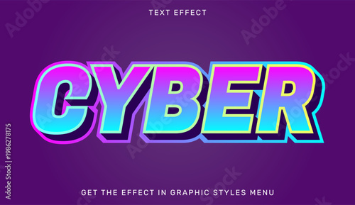 A vibrant cyber text effect on a purple background with a futuristic design