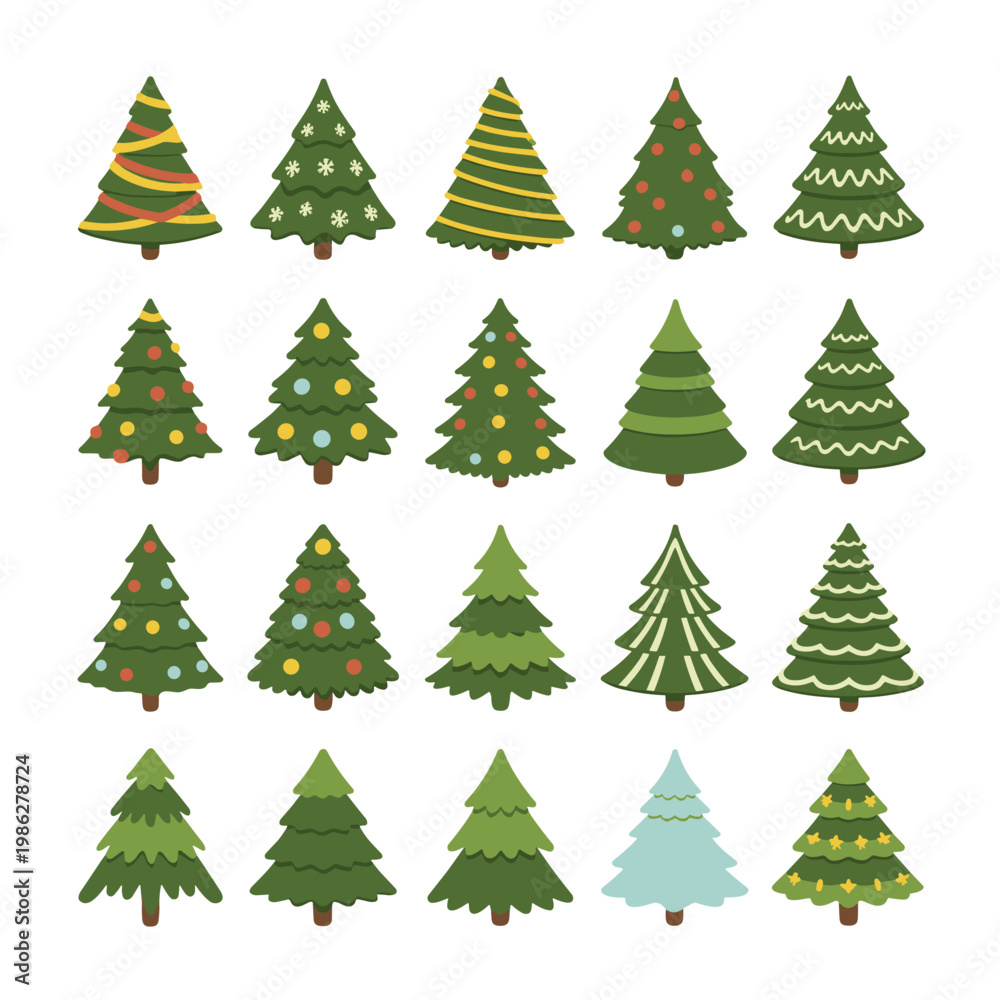 Obraz premium Collection of twenty decorated Christmas trees holiday