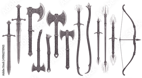 Fantasy Medieval Weapon Set Pixel Art sword battle axe
