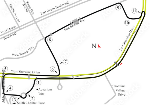 Long Beach Street Circuit International Raceway Motorsport Simple Shape Map California Race Track Layout
