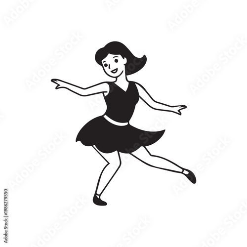 Cute Female Dancer in Black Dress Illustration