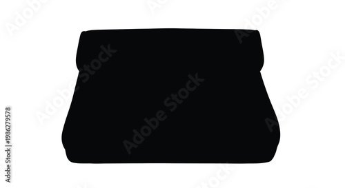 Black silhouette of a classic clutch purse on a white background